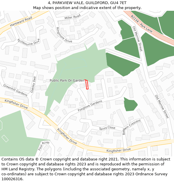 4, PARKVIEW VALE, GUILDFORD, GU4 7ET: Location map and indicative extent of plot