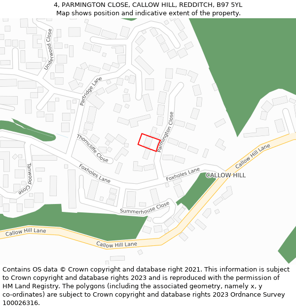 4, PARMINGTON CLOSE, CALLOW HILL, REDDITCH, B97 5YL: Location map and indicative extent of plot