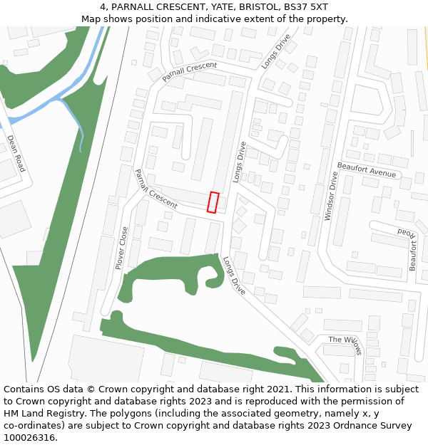 4, PARNALL CRESCENT, YATE, BRISTOL, BS37 5XT: Location map and indicative extent of plot