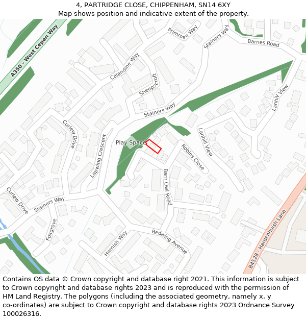 4, PARTRIDGE CLOSE, CHIPPENHAM, SN14 6XY: Location map and indicative extent of plot