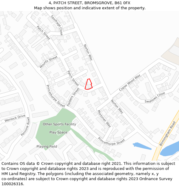 4, PATCH STREET, BROMSGROVE, B61 0FX: Location map and indicative extent of plot