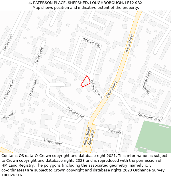 4, PATERSON PLACE, SHEPSHED, LOUGHBOROUGH, LE12 9RX: Location map and indicative extent of plot