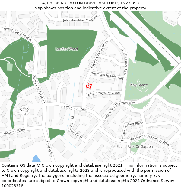 4, PATRICK CLAYTON DRIVE, ASHFORD, TN23 3SR: Location map and indicative extent of plot