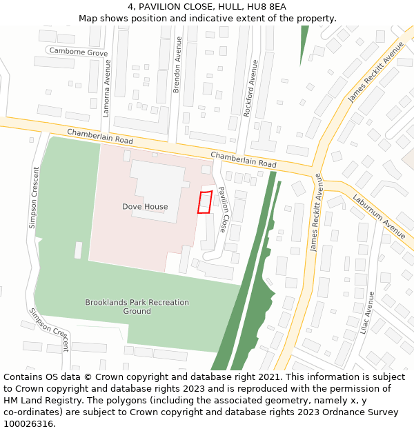 4, PAVILION CLOSE, HULL, HU8 8EA: Location map and indicative extent of plot