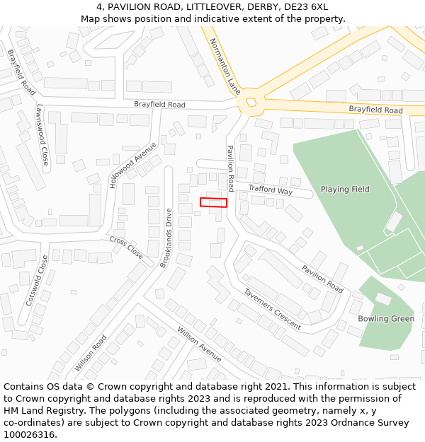 4, PAVILION ROAD, LITTLEOVER, DERBY, DE23 6XL: Location map and indicative extent of plot