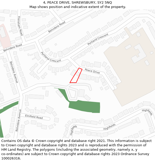 4, PEACE DRIVE, SHREWSBURY, SY2 5NQ: Location map and indicative extent of plot