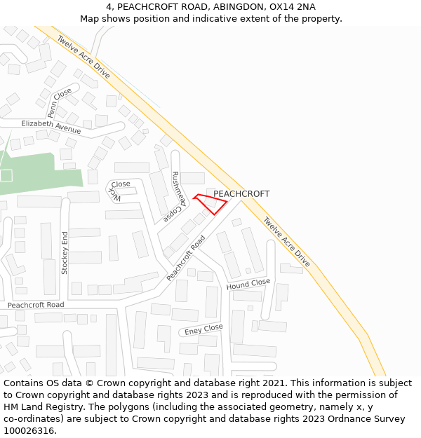 4, PEACHCROFT ROAD, ABINGDON, OX14 2NA: Location map and indicative extent of plot