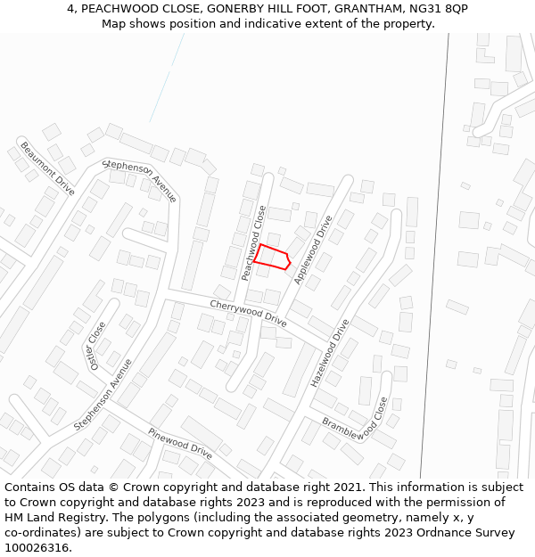 4, PEACHWOOD CLOSE, GONERBY HILL FOOT, GRANTHAM, NG31 8QP: Location map and indicative extent of plot