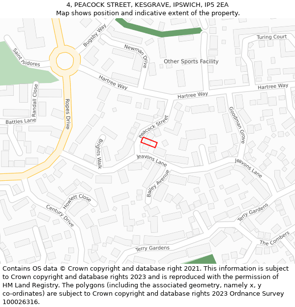 4, PEACOCK STREET, KESGRAVE, IPSWICH, IP5 2EA: Location map and indicative extent of plot