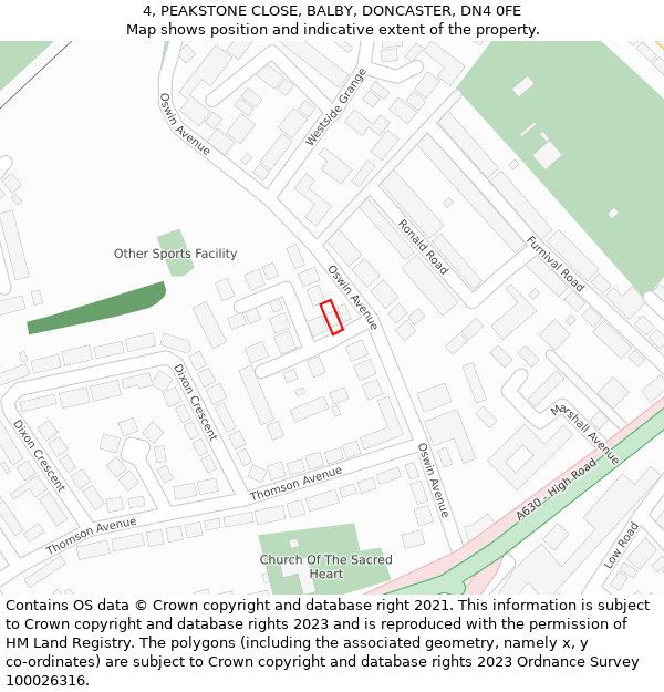 4, PEAKSTONE CLOSE, BALBY, DONCASTER, DN4 0FE: Location map and indicative extent of plot