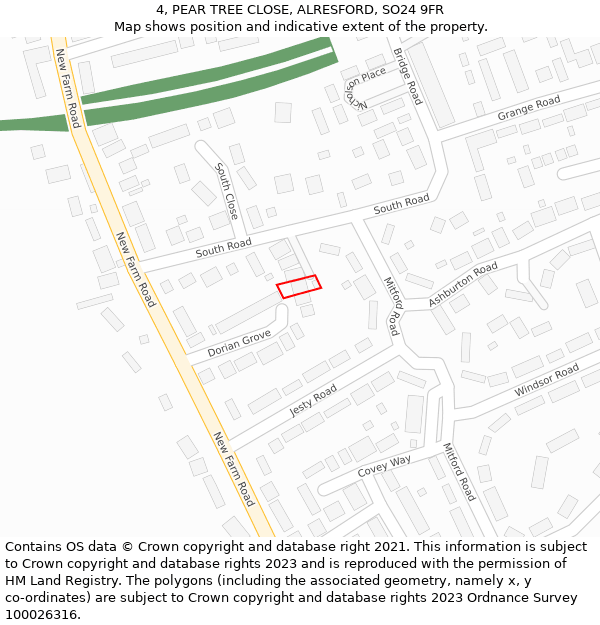 4, PEAR TREE CLOSE, ALRESFORD, SO24 9FR: Location map and indicative extent of plot