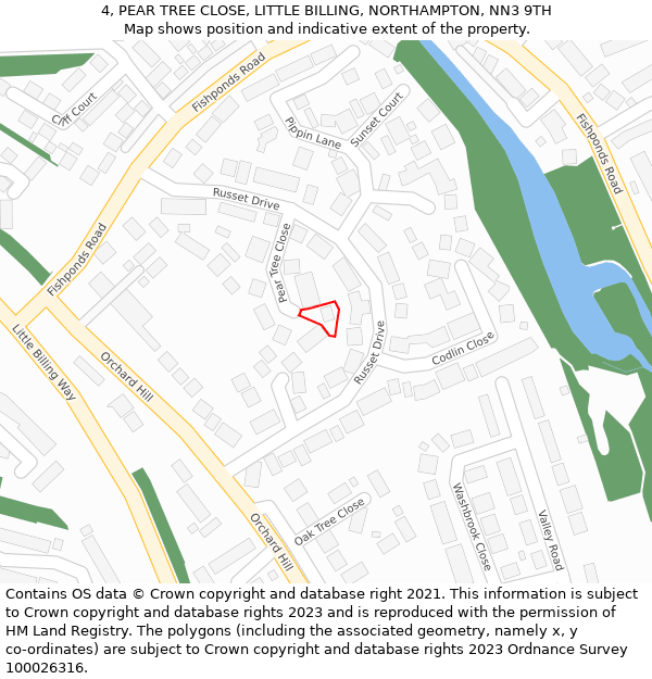 4, PEAR TREE CLOSE, LITTLE BILLING, NORTHAMPTON, NN3 9TH: Location map and indicative extent of plot
