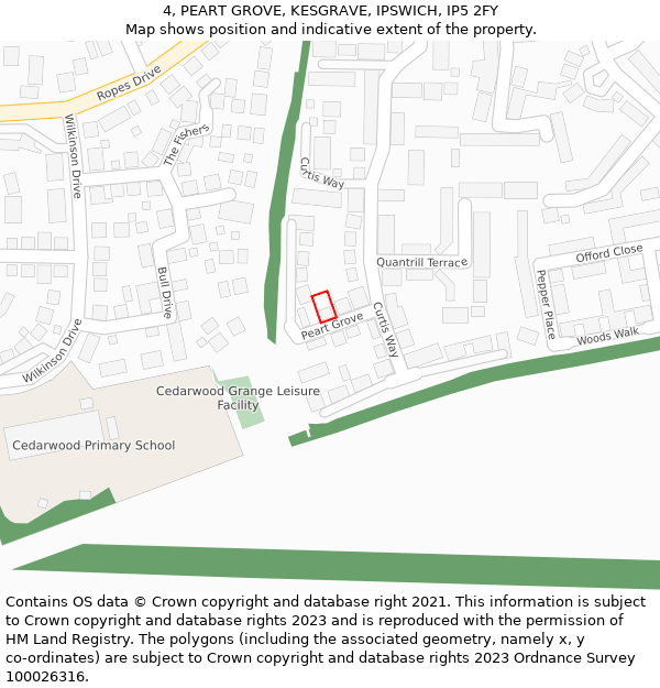 4, PEART GROVE, KESGRAVE, IPSWICH, IP5 2FY: Location map and indicative extent of plot