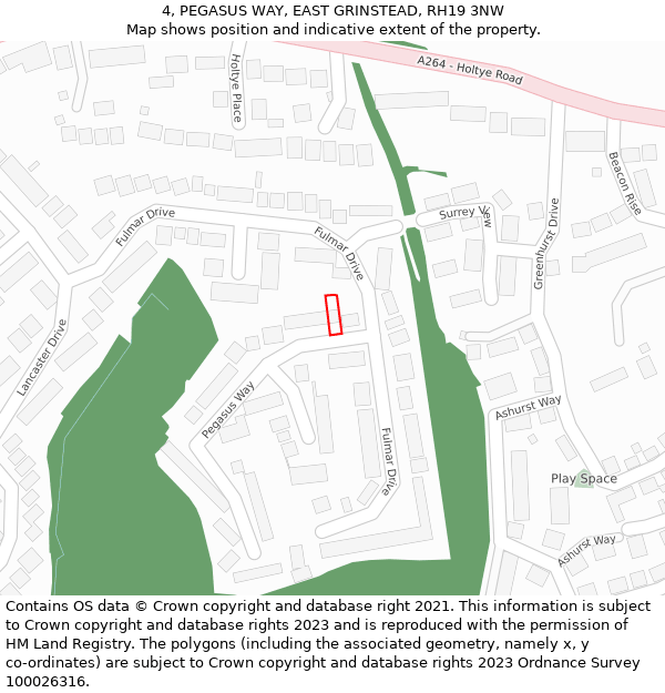 4, PEGASUS WAY, EAST GRINSTEAD, RH19 3NW: Location map and indicative extent of plot