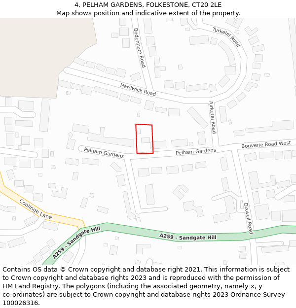 4, PELHAM GARDENS, FOLKESTONE, CT20 2LE: Location map and indicative extent of plot