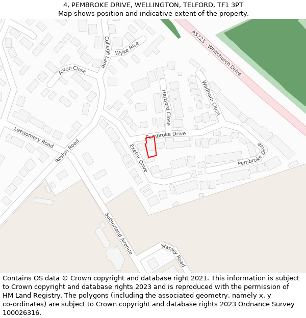 4, PEMBROKE DRIVE, WELLINGTON, TELFORD, TF1 3PT: Location map and indicative extent of plot