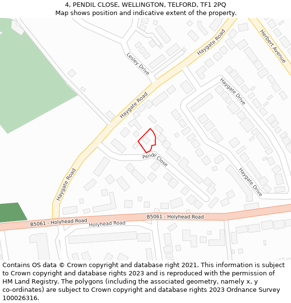4, PENDIL CLOSE, WELLINGTON, TELFORD, TF1 2PQ: Location map and indicative extent of plot