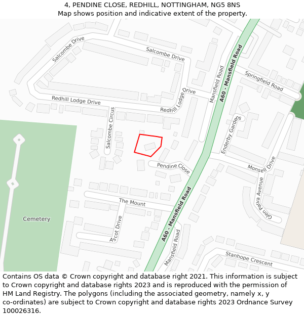 4, PENDINE CLOSE, REDHILL, NOTTINGHAM, NG5 8NS: Location map and indicative extent of plot