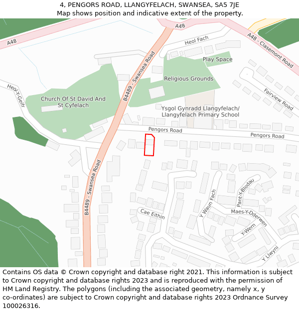 4, PENGORS ROAD, LLANGYFELACH, SWANSEA, SA5 7JE: Location map and indicative extent of plot