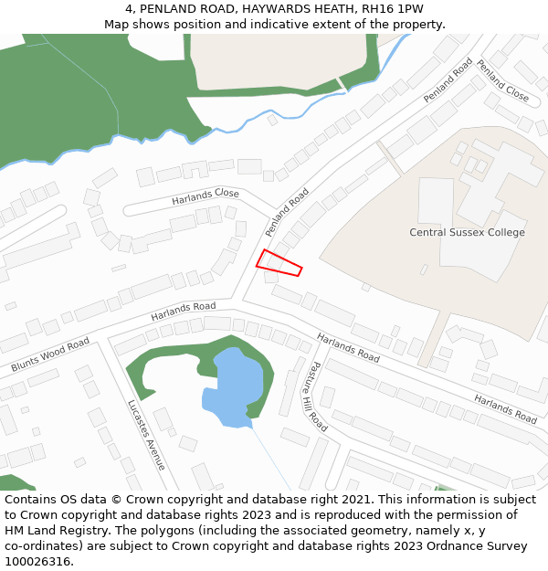 4, PENLAND ROAD, HAYWARDS HEATH, RH16 1PW: Location map and indicative extent of plot