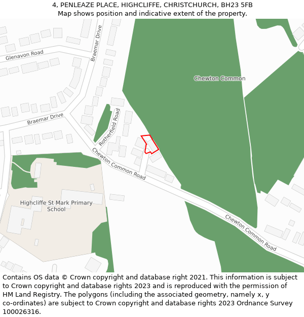 4, PENLEAZE PLACE, HIGHCLIFFE, CHRISTCHURCH, BH23 5FB: Location map and indicative extent of plot