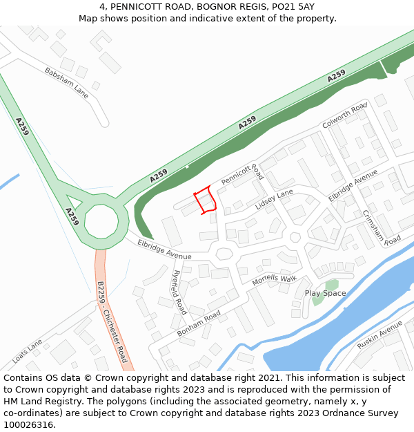 4, PENNICOTT ROAD, BOGNOR REGIS, PO21 5AY: Location map and indicative extent of plot