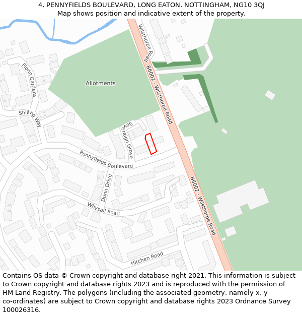 4, PENNYFIELDS BOULEVARD, LONG EATON, NOTTINGHAM, NG10 3QJ: Location map and indicative extent of plot