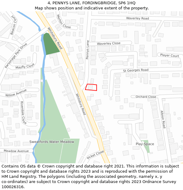 4, PENNYS LANE, FORDINGBRIDGE, SP6 1HQ: Location map and indicative extent of plot
