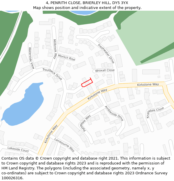 4, PENRITH CLOSE, BRIERLEY HILL, DY5 3YX: Location map and indicative extent of plot