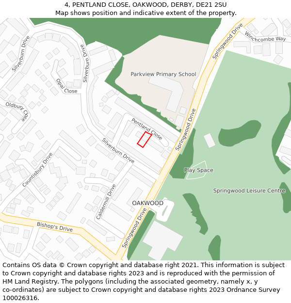 4, PENTLAND CLOSE, OAKWOOD, DERBY, DE21 2SU: Location map and indicative extent of plot