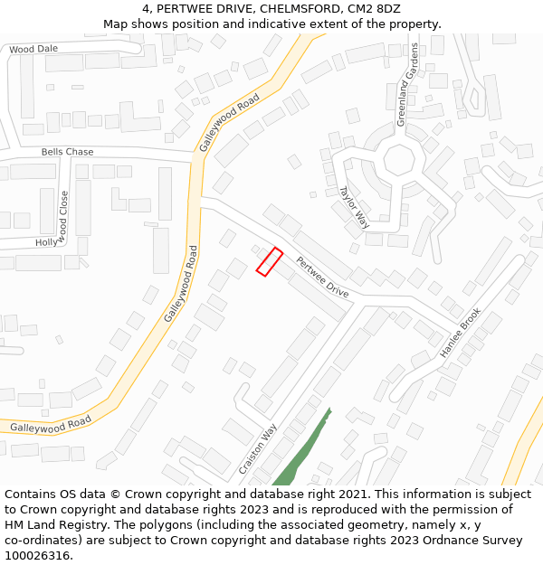 4, PERTWEE DRIVE, CHELMSFORD, CM2 8DZ: Location map and indicative extent of plot