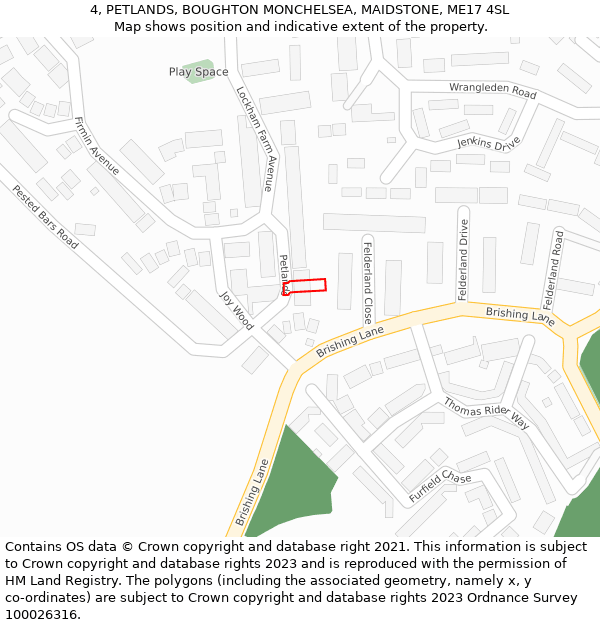 4, PETLANDS, BOUGHTON MONCHELSEA, MAIDSTONE, ME17 4SL: Location map and indicative extent of plot