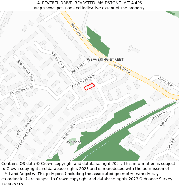 4, PEVEREL DRIVE, BEARSTED, MAIDSTONE, ME14 4PS: Location map and indicative extent of plot