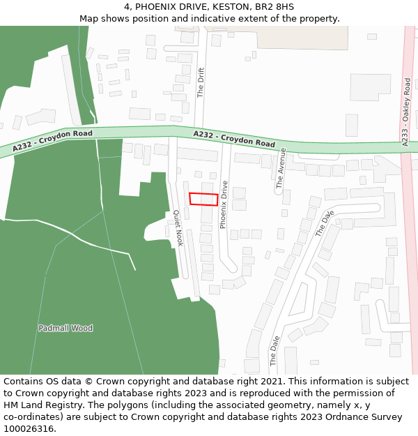 4, PHOENIX DRIVE, KESTON, BR2 8HS: Location map and indicative extent of plot