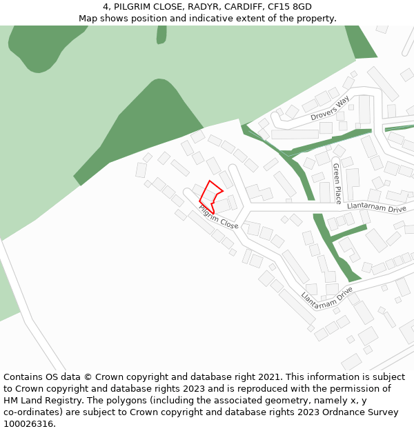 4, PILGRIM CLOSE, RADYR, CARDIFF, CF15 8GD: Location map and indicative extent of plot