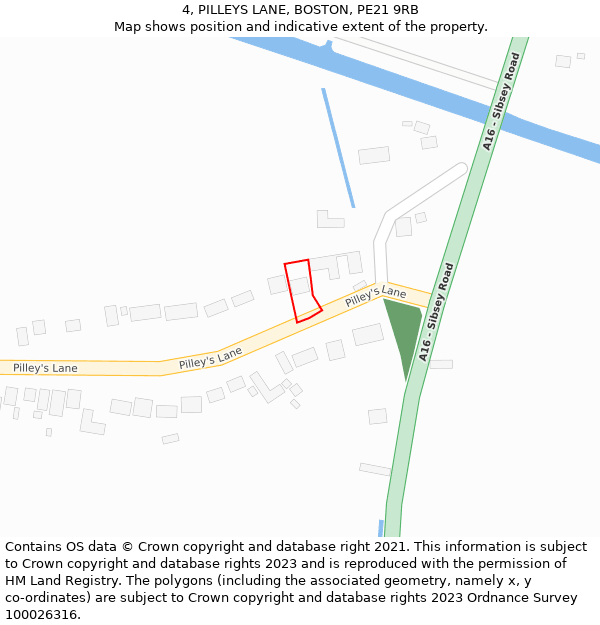 4, PILLEYS LANE, BOSTON, PE21 9RB: Location map and indicative extent of plot