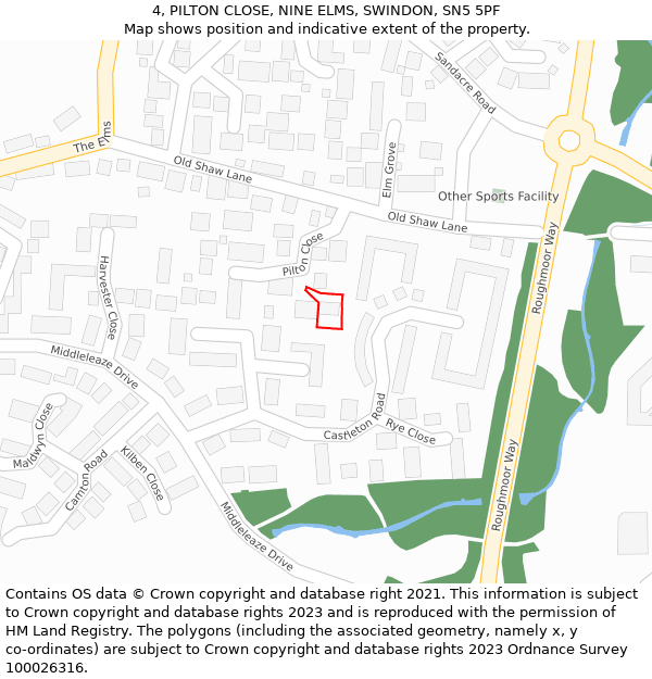 4, PILTON CLOSE, NINE ELMS, SWINDON, SN5 5PF: Location map and indicative extent of plot