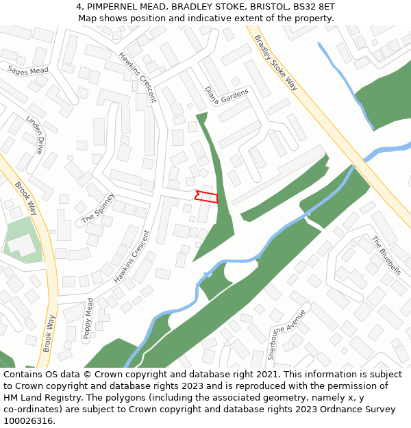 4, PIMPERNEL MEAD, BRADLEY STOKE, BRISTOL, BS32 8ET: Location map and indicative extent of plot