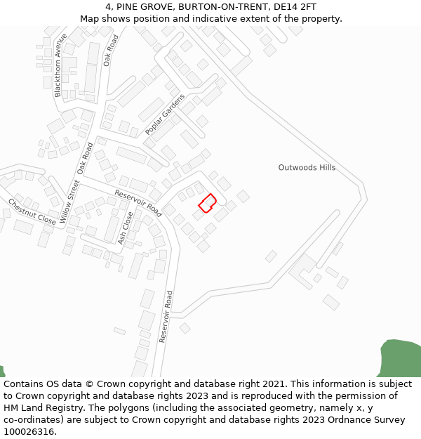 4, PINE GROVE, BURTON-ON-TRENT, DE14 2FT: Location map and indicative extent of plot