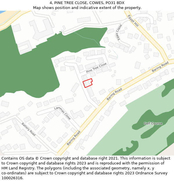 4, PINE TREE CLOSE, COWES, PO31 8DX: Location map and indicative extent of plot