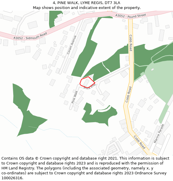 4, PINE WALK, LYME REGIS, DT7 3LA: Location map and indicative extent of plot