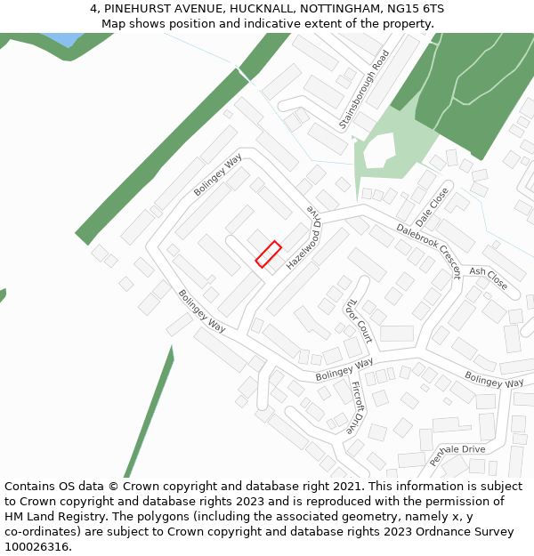 4, PINEHURST AVENUE, HUCKNALL, NOTTINGHAM, NG15 6TS: Location map and indicative extent of plot