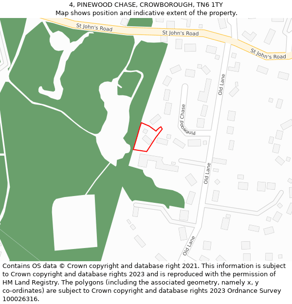 4, PINEWOOD CHASE, CROWBOROUGH, TN6 1TY: Location map and indicative extent of plot
