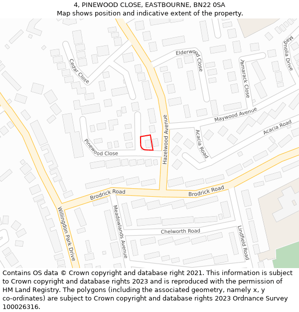 4, PINEWOOD CLOSE, EASTBOURNE, BN22 0SA: Location map and indicative extent of plot
