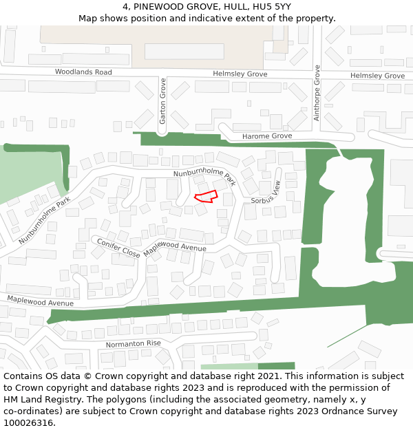 4, PINEWOOD GROVE, HULL, HU5 5YY: Location map and indicative extent of plot