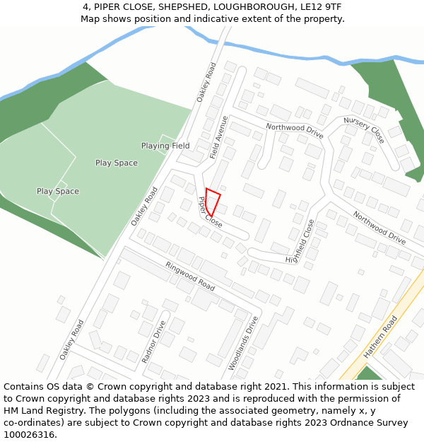 4, PIPER CLOSE, SHEPSHED, LOUGHBOROUGH, LE12 9TF: Location map and indicative extent of plot