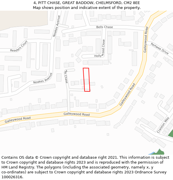 4, PITT CHASE, GREAT BADDOW, CHELMSFORD, CM2 8EE: Location map and indicative extent of plot