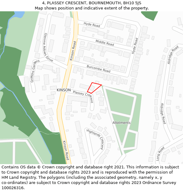 4, PLASSEY CRESCENT, BOURNEMOUTH, BH10 5JS: Location map and indicative extent of plot