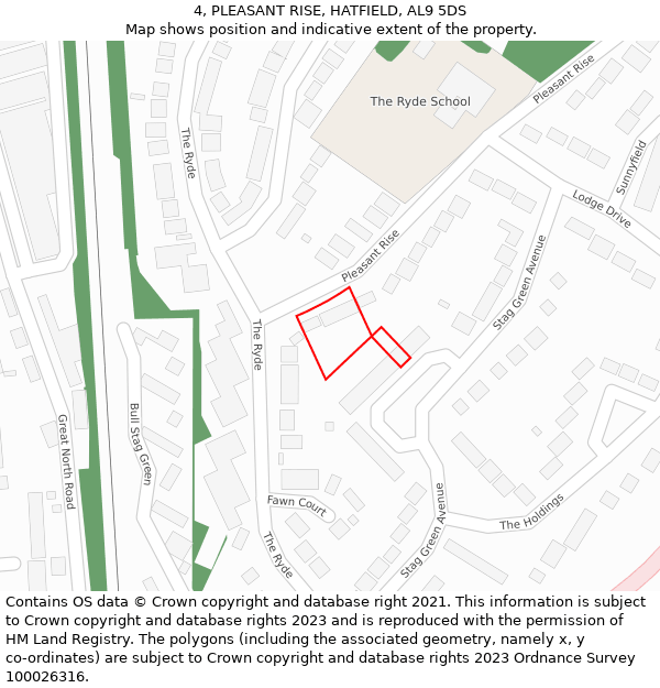 4, PLEASANT RISE, HATFIELD, AL9 5DS: Location map and indicative extent of plot