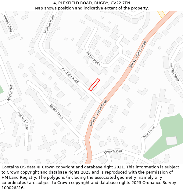 4, PLEXFIELD ROAD, RUGBY, CV22 7EN: Location map and indicative extent of plot